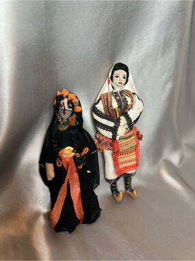Handcrafted Folk Dolls Set - Black & White Traditional Costumes